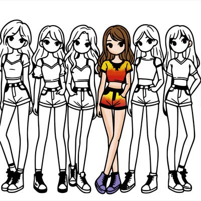 a group of girls wearing crop tops and shorts