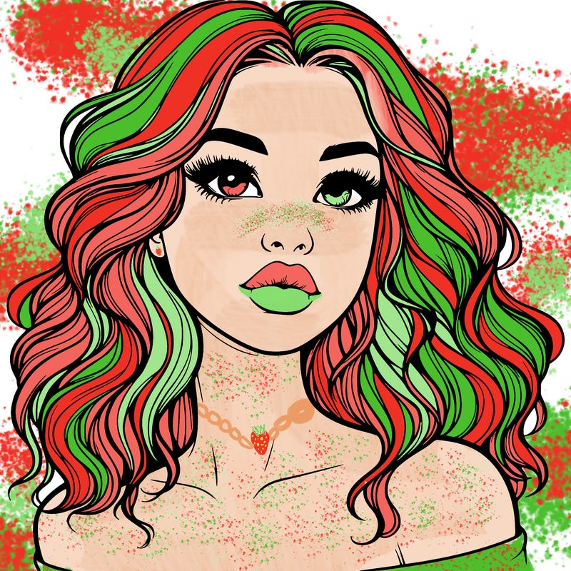 realistic girl with wavy hair and lips