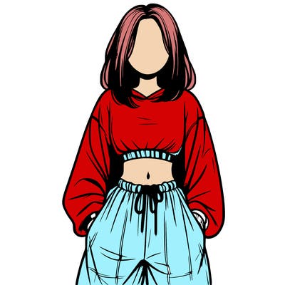 realistic girl faceless with baggy pants and a crop top