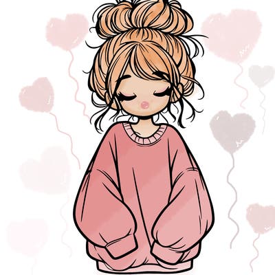 girl with baggy sweatshirt and messy bun