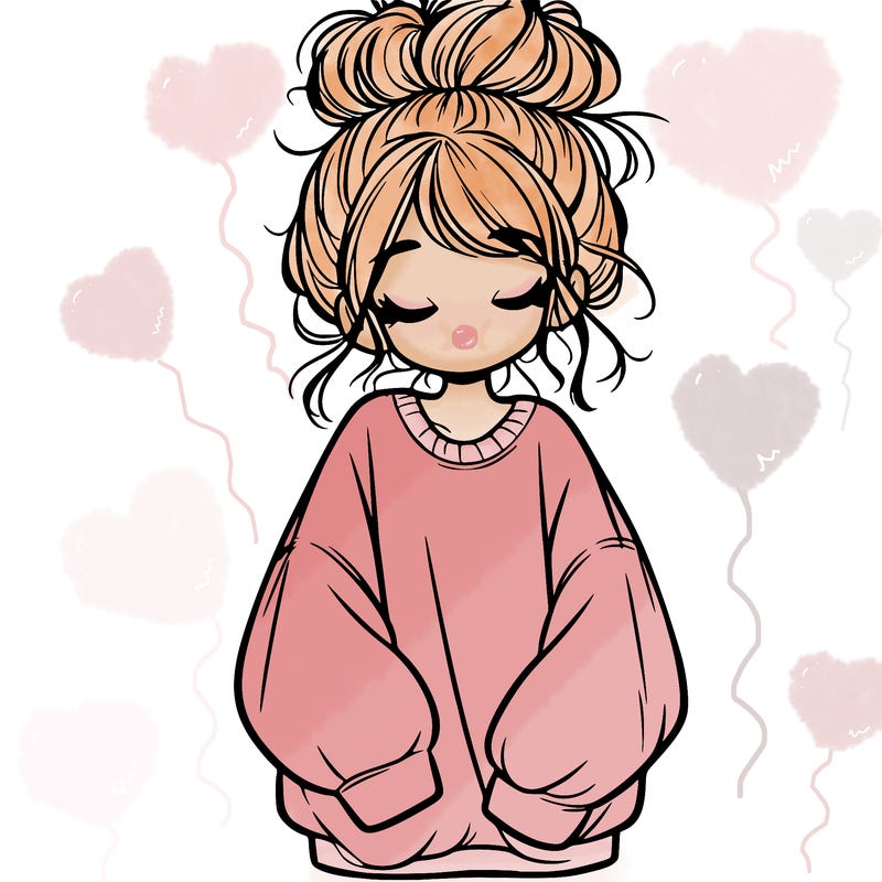 girl with baggy sweatshirt and messy bun