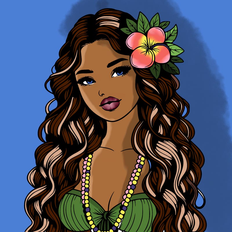 realistic beautiful hawaiian woman,long dress,haku lei, lips