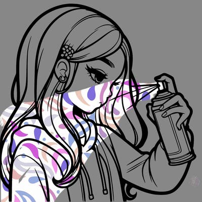 a realistic girl spray painting