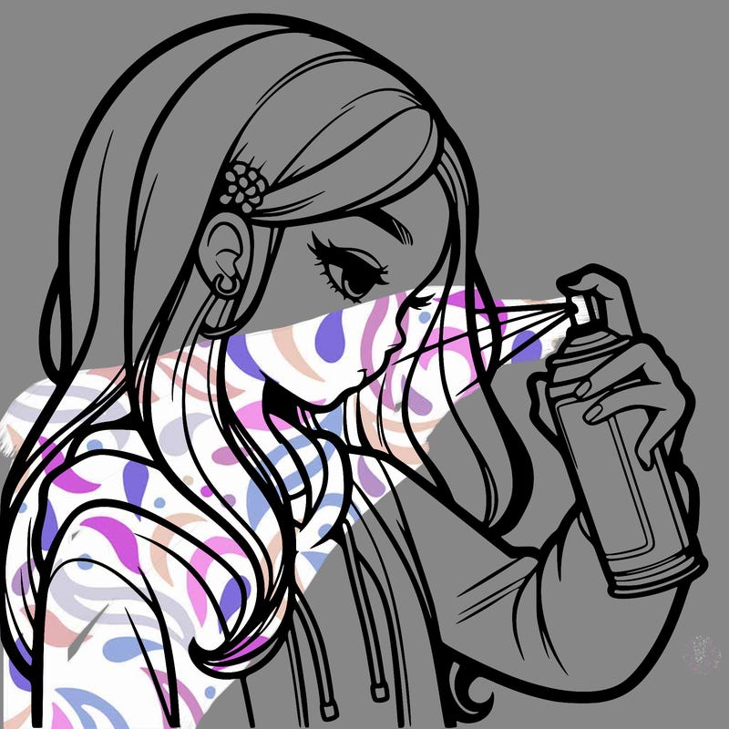 a realistic girl spray painting