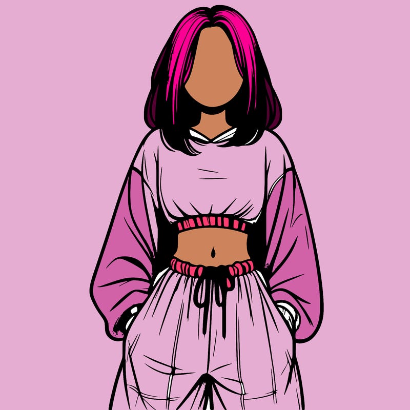 realistic girl faceless with baggy pants and a crop top