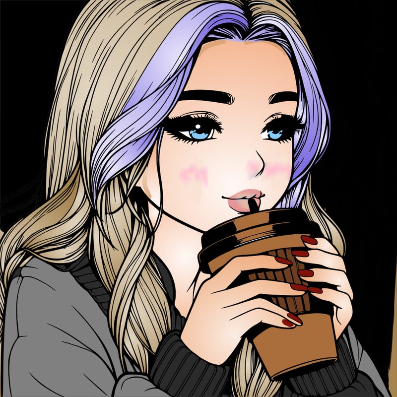 realistic girl drinking coffee