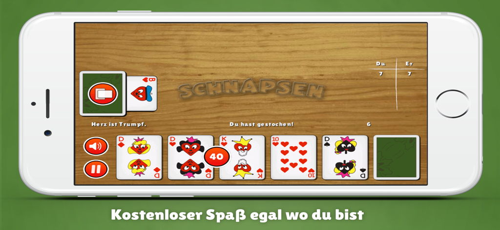 Schnapsen App gameplay showing a card game on a smartphone screen