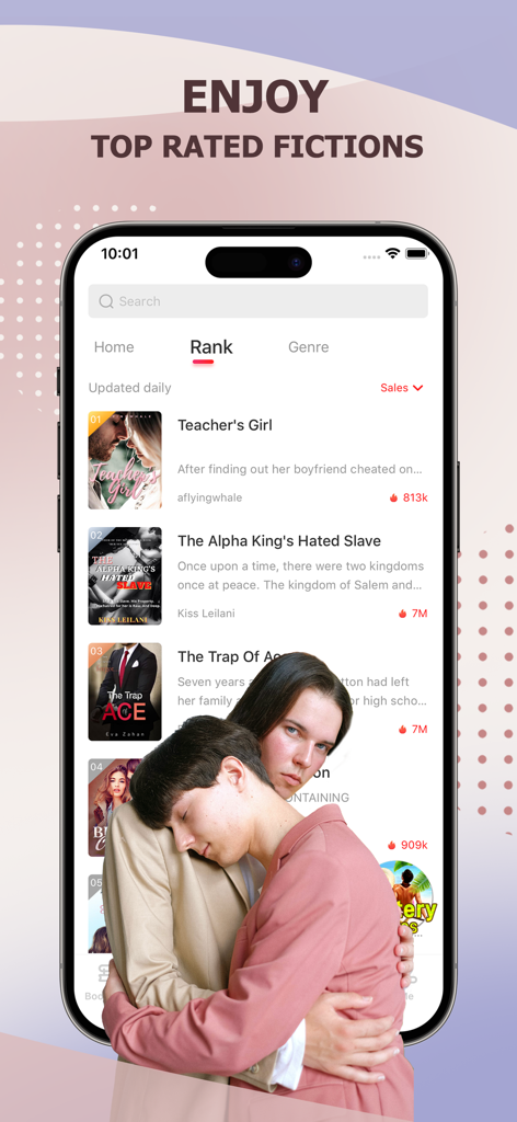 ReadNow: Novels & Stories - ReadNow app screenshot showing top rated serialized fiction novels and ranking list