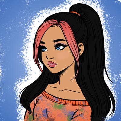 realistic girl with a high ponytail