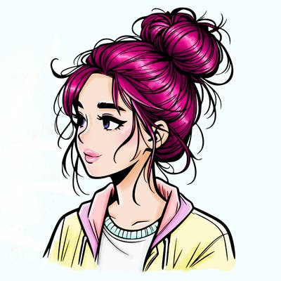 realistic teenage girl with a messy bun