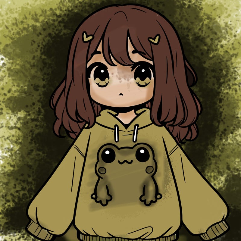 girl wearing frogging sweatshirt