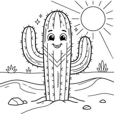 Dive into a sunny desert scene with this charming columnar cactus coloring page designed especially for kids. This friendly plant awaits your child's vibrant imagination to fill its world with color and joy.