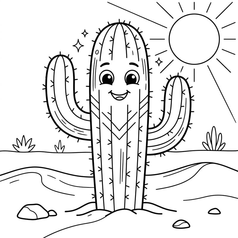 Dive into a sunny desert scene with this charming columnar cactus coloring page designed especially for kids. This friendly plant awaits your child's vibrant imagination to fill its world with color and joy.