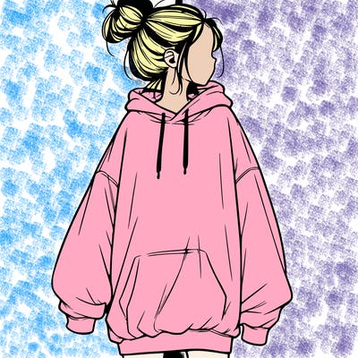 realistic girl with a oversized sweatshirt on and a bun
