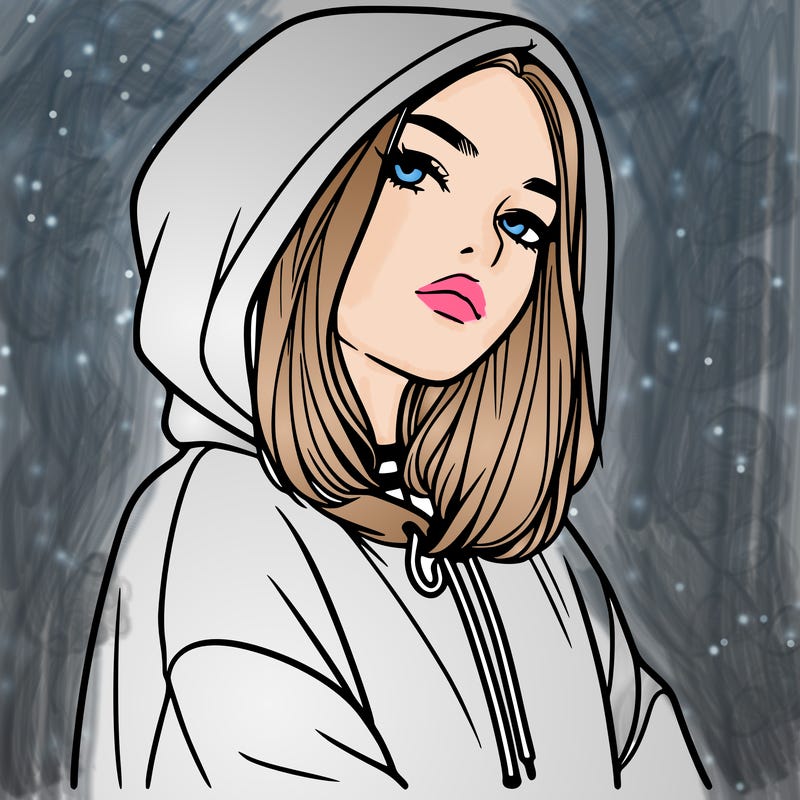 a realistic girl in a hoodie