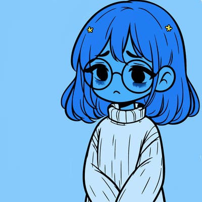 sad girl with glasses in a sweater