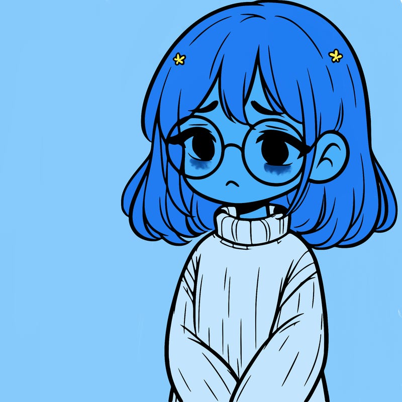 sad girl with glasses in a sweater