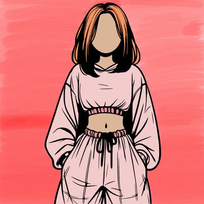 realistic girl faceless with baggy pants and a crop top