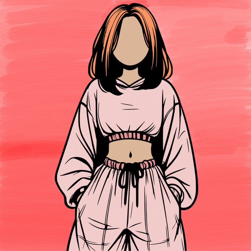 realistic girl faceless with baggy pants and a crop top