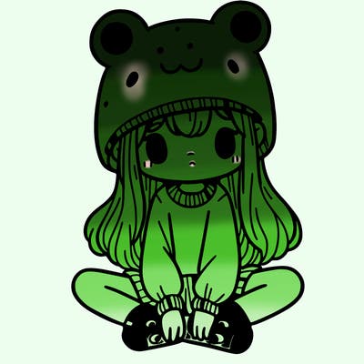 a girl wearing a frog hat and some frog socks
