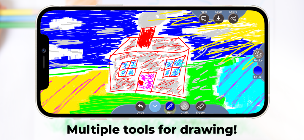 A digital drawing of a house on a smartphone screen using various whiteboard tools