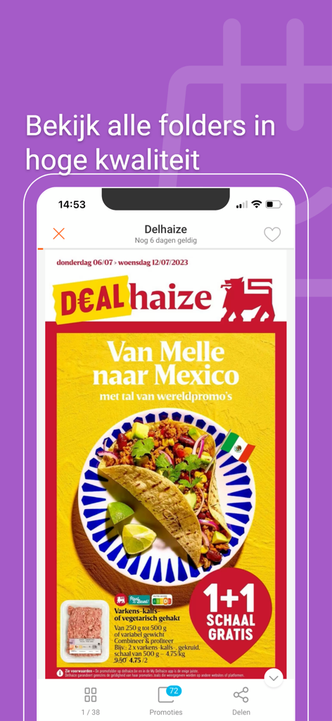 Ein hochwertiges digitales Einkaufsprospekt von Delhaize in der Promotiez App