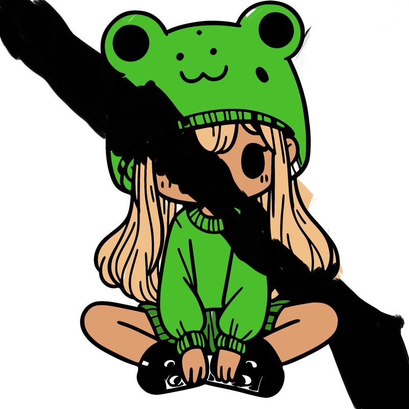 a girl wearing a frog hat and some frog socks