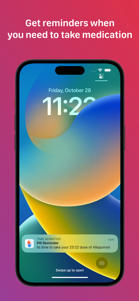 Medication tracker & reminders - Tela de bloqueio do iPhone mostrando uma notificação de lembrete de pílula
