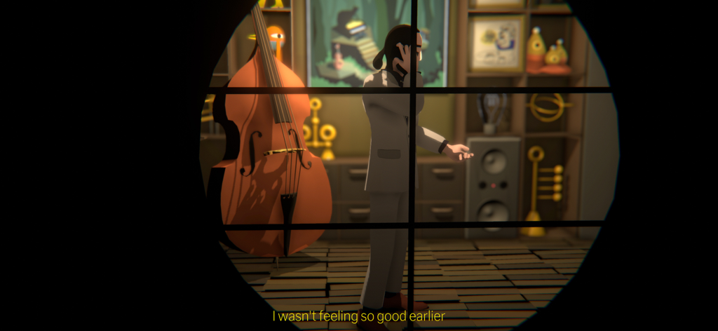 The Forest Quartet - A jazz musician in a white suit standing near a double bass in The Forest Quartet.