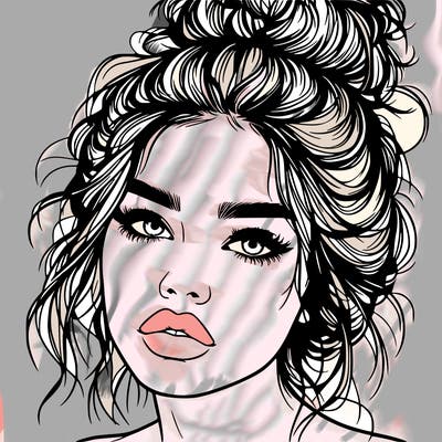 realistic girl with lips and hair in a messy bun