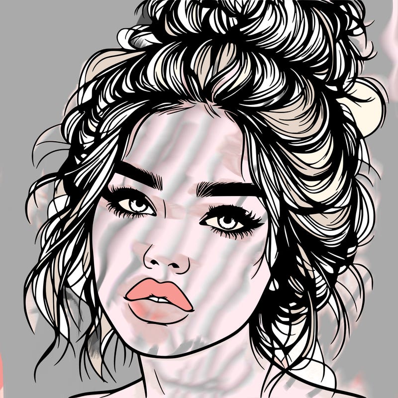 realistic girl with lips and hair in a messy bun