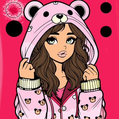 realistic girl in a animal pjs hoodie