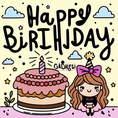 happy birthday in pretty font a  with cake