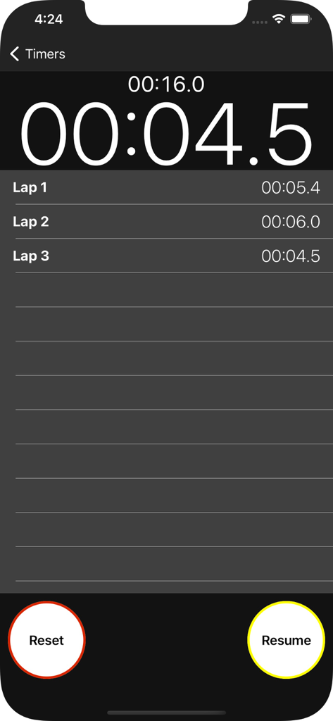 Intervals Timer - A screenshot of the Intervals Timer app showing a stopwatch interface with multiple recorded lap times.