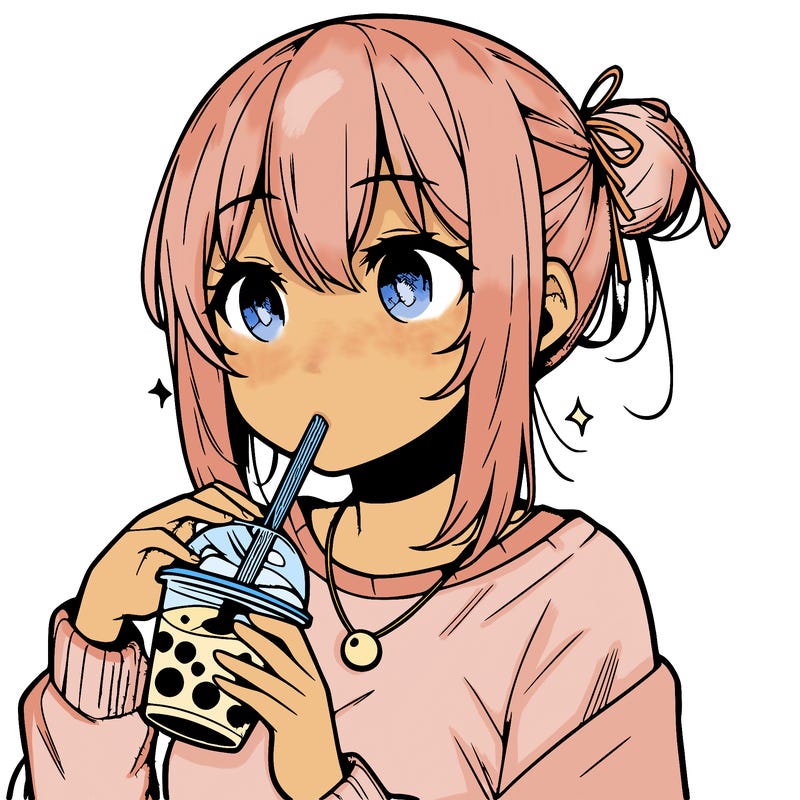 manga character drinking boba