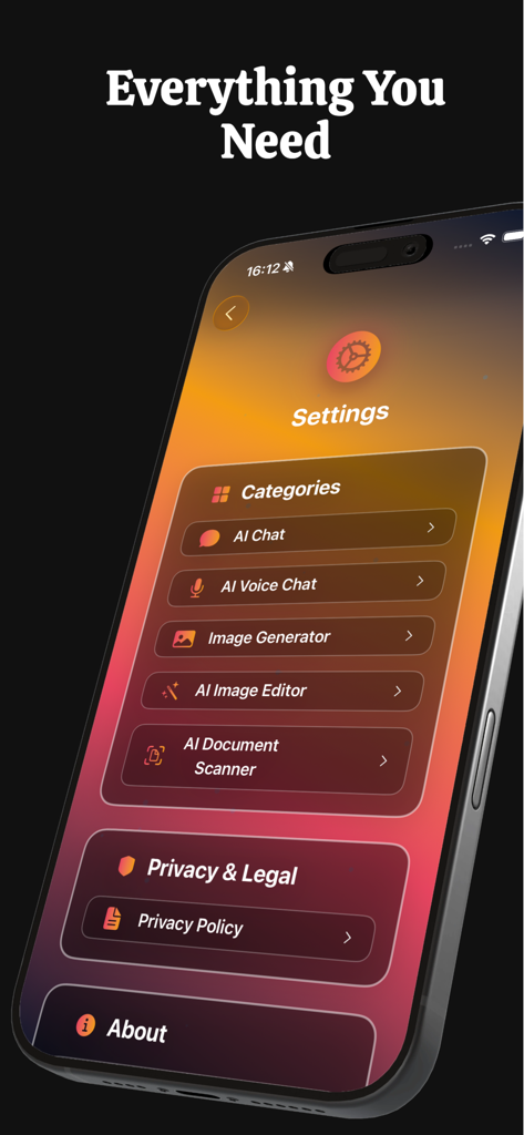 LMArena AI Mobile - Menu de configurações do aplicativo LMArena mostrando chat de IA, voz, geração de imagens e recursos do scanner de documentos