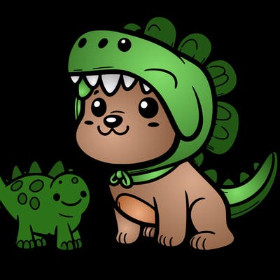 dog with dinosaur costume