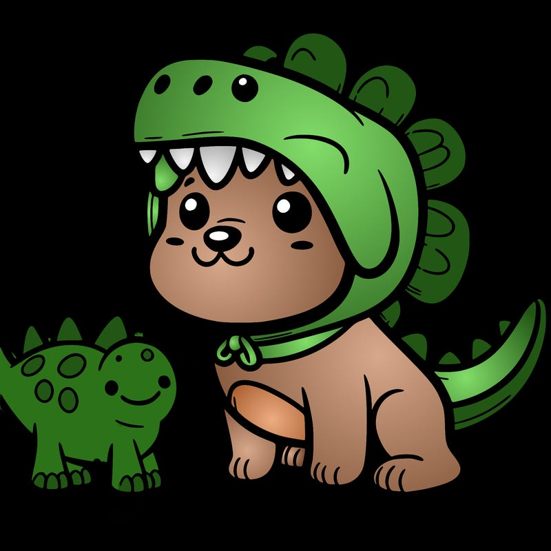dog with dinosaur costume
