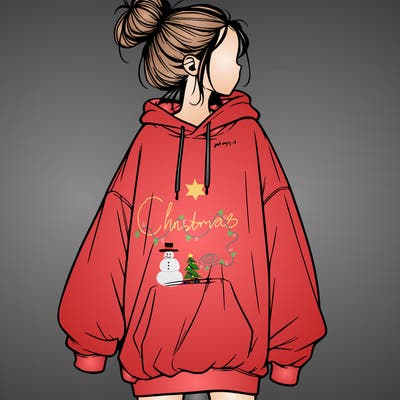 realistic girl with a oversized sweatshirt on and a bun