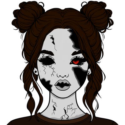 realistic girl with two buns in hair and lips