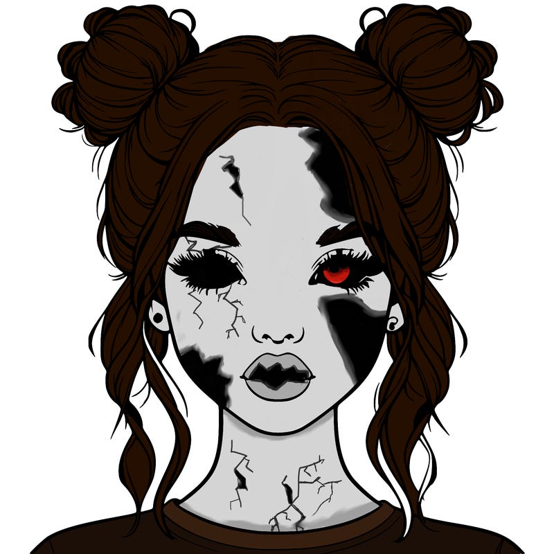 realistic girl with two buns in hair and lips