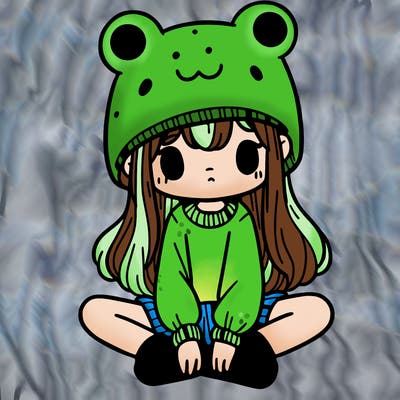a girl wearing a frog hat and some frog socks