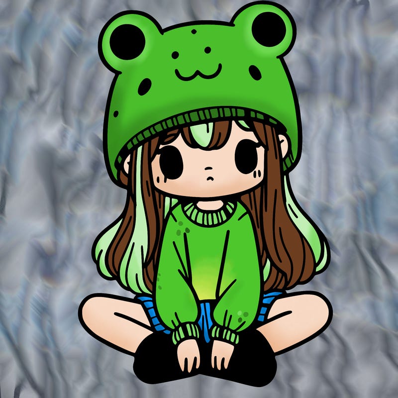 a girl wearing a frog hat and some frog socks