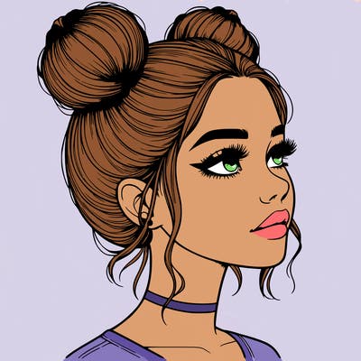 realistic girl with buns on the top of her head