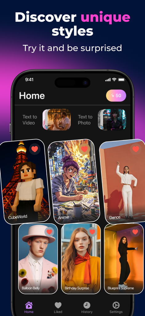 Seedance AI: Generate Video - Seedance AI app home screen showing various creative video styles including Anime and CubeWorld