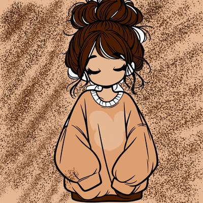 girl with baggy sweatshirt and messy bun