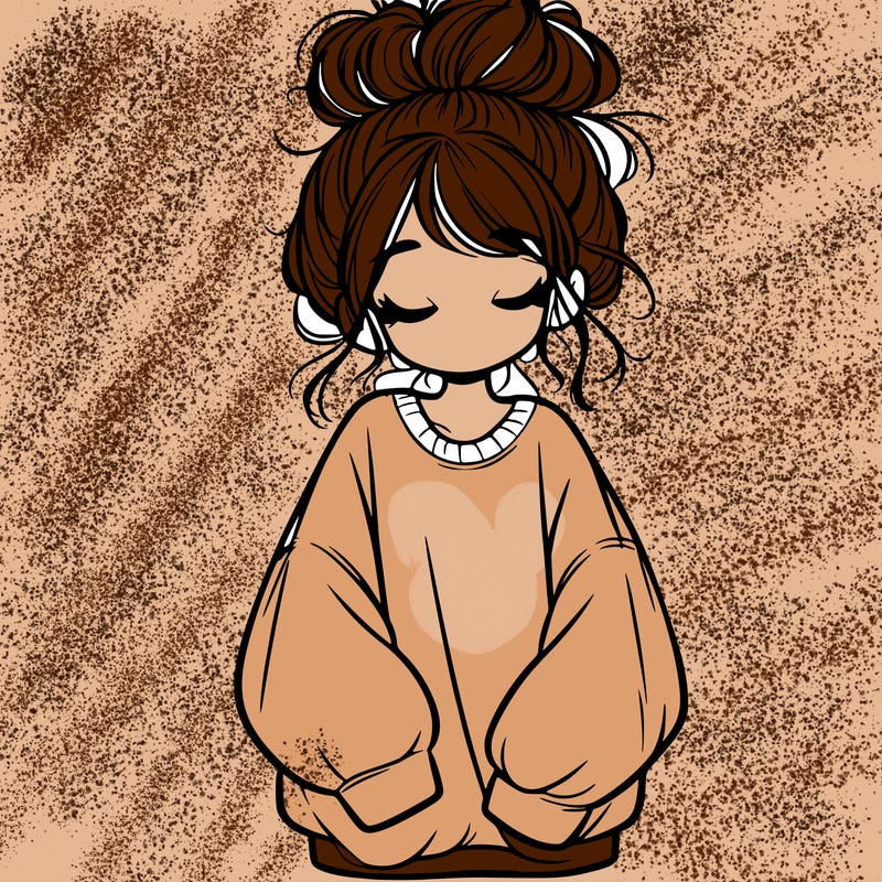 girl with baggy sweatshirt and messy bun