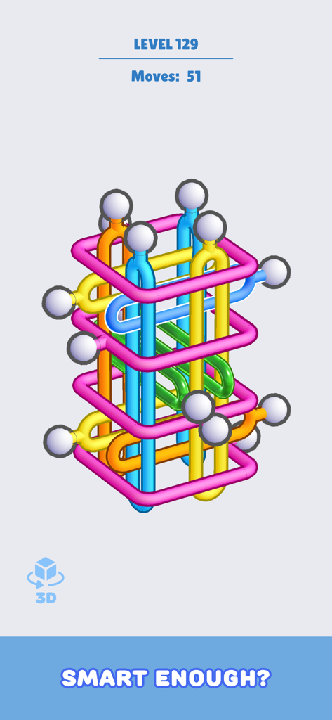 Pin Out Master: Tap Away Game - Screenshot of Pin Out Master showing a 3D logic puzzle with colorful interlocking pins and a question asking if the player is smart enough