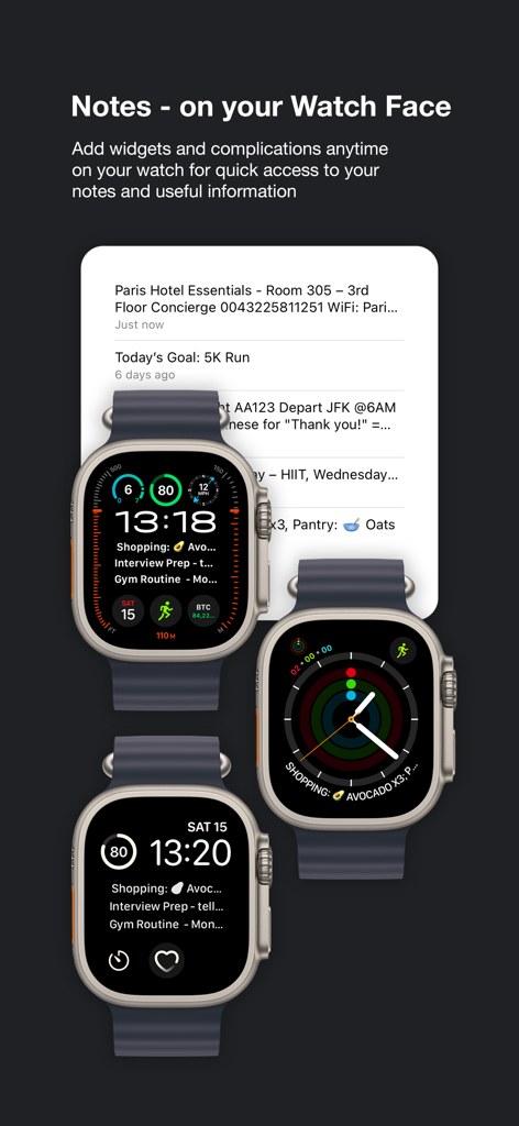 Smart Watch Notes Pro - Apple Watch-Zifferblätter mit Notiz-Widgets und Komplikationen für schnellen Zugriff auf Aufgaben und Erinnerungen