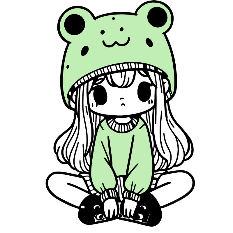 a girl wearing a frog hat and some frog socks